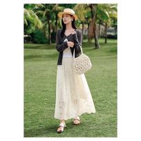 Anna Kou Women's Casual Lightweight Openwork Knit Cardigan L tamsiai pilka spalva