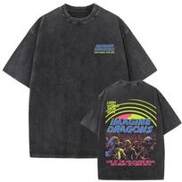 Rock Band Imagine Dragons Loom World Tour Vintage Washed T Shirt Skeleton Print Tshirt Men Women Gothic Metal Oversized T-shirt S įvairiaspalvis