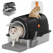 JHK 24IN Stainless Steel Cat Litter Box with Fully Enclosed 30L Large Cat Litter Box for Big Cats Cat Box Scoop and Mat Included juoda