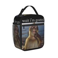 Wait Im Goated Monkey Meme Lunch Bag  Leisure Lunch Box Outdoor Picnic Portable Zipper Thermal Lunch Bags Oxford Cooler Bag One Size