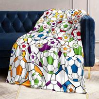 Soccer Ball Mosaic Blanket Reversible Flannel Throw for Sports Fans AllSeason Comfort Team Spirit Design Gift Size: 75*100cm, Weight: 230 GSM