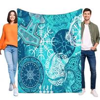 Norse Mythology Patterns Blanket Cozy Soft Throw for Bed Sofa, Vibrant Nordic Symbols Design, Perfect for Home Decor, Gift for F Size: 75*100cm, Weight: 230 GSM