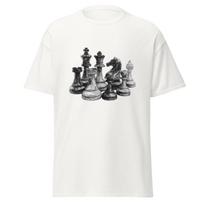 Chess Game Sketch T-Shirt | Minimalist Black & White Chess Pieces Graphic Tee L