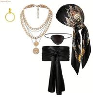 Waist Belt Pirate Bandana Hat with Necklace Halloween Pirate Cosplay  Carnival Party 5pcs black