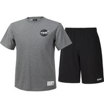 Nasa Unisex Cotton Blend Training T-Shirt + Knee-Length Cotton Shorts Set [Melange Gray + Black] 110