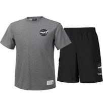 Nasa Unisex Cotton Blend Training T-Shirt + Woven Knee-Length Shorts Set [Melange Grey + Black] 95