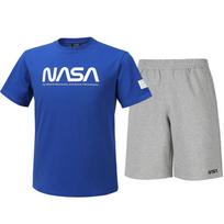 Nasa Unisex Cotton Blend Training T-Shirt + Knee-Length Cotton Shorts Set [Blue + Light Melange] 100