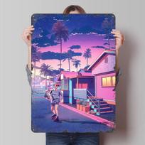 Retro Skateboarding Sunset Tin Plaque Poster Customized Wall Art Retro Vintage Metal Signs for Man Cave Decoration Room Decor 20X30CM