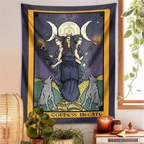 Hecate Goddess The Moon Tarot Tapestry Witchy Occult Wall Hanging Aesthetic Tapestries for Bedroom Decor 100X70CM