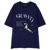Astral Projection [Oversized] Astronaut 13-Count Cotton Round Neck Short Sleeve T-Shirt_Navy L