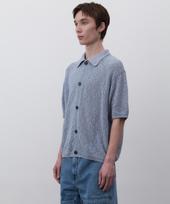 Le Ab Noah Knit Collared Short Sleeve Cardigan (Butter, Blue) Blue/M