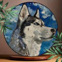 1pc 8x8 Inch Round Metal Sign Siberian Husky Wall Decor UV Resistant 2D Plaque Home Hanging (Multicolor,TYA-1083498-20x20) įvairiaspalvis