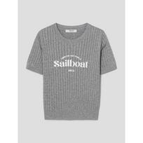 8Seconds Text Embroidered Cable Short Sleeve Pullover Light Gray Light Gray (Silver)/S