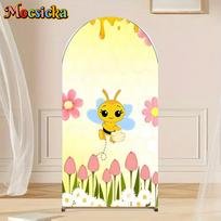 Mocsicka Arch Backdrop Double-Sided Children Baby Shower Birthday Arched Background Yellow Bee Flowers Honey Party Studio Props 50x120cm(1.6x3.9ft)