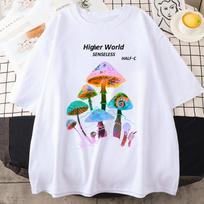Harajuku grybų spausdinimo marškinėliai Gatvės laisvalaikio drabužiai Harajuku laisvalaikio megztiniai marškinėliai, moteriški mados viršūnės Vasaros sportiniai marškinėliai S balta