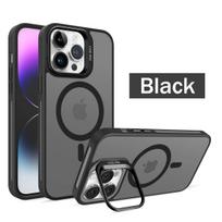 Metalinis fotoaparato objektyvo stovas laikiklis iPhone 15 14 Plus 13 12 11 Pro Max, skirtas belaidžiam įkrovimui, magnetinis matinis smūgiams atsparus dėklas For iPhone 15 black
