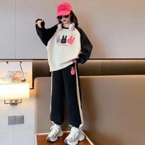 Girls' Suits Autumn Clothes Children's Western Style Sweaters Pants Sports Two-piece Suits Fashionable Spring and Autumn Models for Girls 160 smėlis