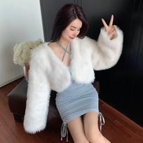 2024 Autumn Vintage Fox Fur Short Coats Women Winter New Fashion Long Sleeve Plush Jackets Women Tops Elegant Loose Soft Warm Female Jacket Coat 25320 One Size balta