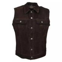 Brown Suede Stylish Western Vest Coat Real Lambskin Leather Men Waistcoat Jacket Handmade XS ruda