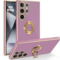 Protective Case - BOOLING - for Samsung Galaxy S24 Ultra - Soft Silicone - Purple - Rotating Ring Stand violetinė