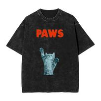 Oversized Washed T-Shirt Paws Funny Parody Casual T Shirts Jaws Movie Popular Tshirt for Men Awesome Clothing S