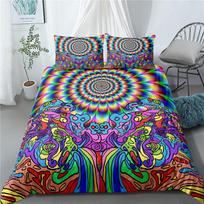 Trippy Alien Duvet Cover Set Queen Alien Skull Bedding Set Psychedelic Space Watercolor Colorful Queen Size Bedspread Alien Gift EU single(135x200cm)
