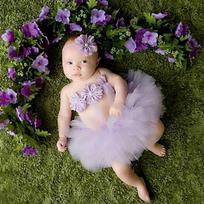 Born Photography Props Infant Girl Princess Baby Skirt Flower Headband Baby Hair Accessories šviesiai violetinė spalva