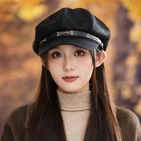 Korean Versatile Chain Beret Women Autumn and Winter British Style Windproof Octagonal Hat Outdoor Travel Retro Painter Hat One Size