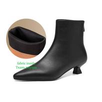 Krazing Pot Sheepskin Winter Pointed Toe Thin Med Heels Chelsea Fashion Boots Women Zip Women Ankle Boots 34