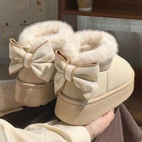 Women's Fur Collar Snow Boots Bow Decor Plush Lined Platform Sole Non-Slip Warm Winter Shoes Comfortable Indoor Outdoor 2025 New 36-37 smėlis