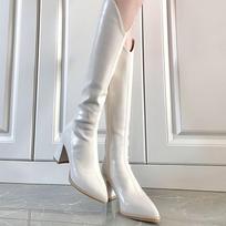 Madingi juodi moteriški batai Elegantiški su kulnu Ilgi žiemos kelio aukščio aulo Moteriški batai Smailus priekis Kulnai Avalynė Naujas Rock Batai Cosplay 35 white