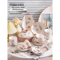 Siban Purple Ipomoea Underglaze Ceramic Dinnerware Set 4-Person, 18-Piece Set with Soup Bowl