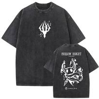 Vintage Washed Hollow Knight Print T-Shirts Men Women Fashion Gothic Short Sleeve T Shirt Summer Cotton Oversized T-shirt S
