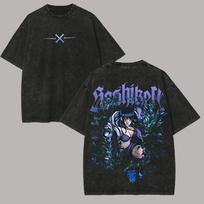 Naruto Hinata Hyuga  Dragon & Gothic  Vintage Washed Oversized Black T-Shirt | Shonen Anime Fan Unisex Streetwear Tee L