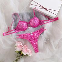 Sexy bra set European and American sexy alluring lace flirting plus size character erotic underwear set S rožinė raudona spalva