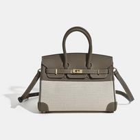 2024 Women's Bag First-layer Cowhide Togo Leather Canvas Platinum All-matching One-shoulder Cross-slung Handbag 25x12x19cm tamsiai pilka spalva