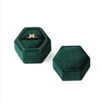 Hexagon Velvet Ring Box with Detachable Lid Earings Heirlooms Holder for Proposal Engagement Wedding Ceremony Proposals Other žalia