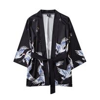 Summer Japanese Five Point Sleeves Kimono Mens And Womens Cloak Jacke Top Blouse L juoda