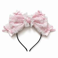 Ruffle Lace Girl's Headband Wide Kawaii Hair Hoop Ribbon Bowknot Hairband  Cosplay Accessories rožinė