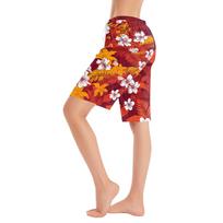 Womens Board Shorts with Elastic Waistband and Drawstring Adjustable Fit Floral Print Quick Dry Lightweight Fabric S raudona
