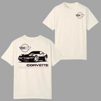 Corvette C4 Klasikinis marškinėlis, Retro sportinio automobilio grafika 2 pusės, Kreminis marškinėlis XXL