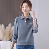 JOHLIN DREAM Faux Two-Piece Polo Sweatshirt XL pilka spalva
