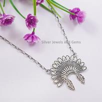925 Sterling Silver Necklace, War Bonnet Pendant Necklace, Designer Necklace, Native American Headdress, Handmade Gift