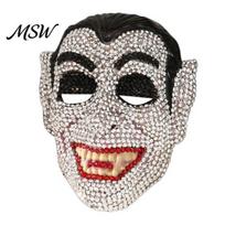 Comfortable Party Face Mask Halloween Skull Full Mask, Sparkly Rhinestone Masquerade Eye-catching Stage Prop for Party, Adjustable Strap Cosplay Women