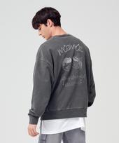 Moz Moz Twins Embroidered Pigment Oversized Sweatshirt Charcoal 1(M-L)