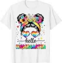 Hello Kindergarten Messy Bun First Day Of School Girls Tee T-Shirt S