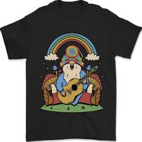 Trippy Guitar Hippy Gnome Magic Mushrooms Mens T-Shirt 100% Cotton M