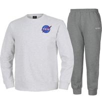 Nasa Unisex Loose Fit Sweatshirt With Wappen + Jogger Pants Set [Melange White + Melange Gray] 95
