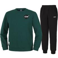 Nasa Unisex Loose Fit Sweatshirt With Wappen + Jogger Pants Set [Green + Black] 95