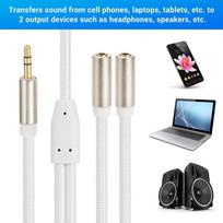 3.5mm 1 Male to 2 Female Stereo Y Splitter Cable 20cm/7.87in Dual Output Aux Cord  for PC Straight Plug